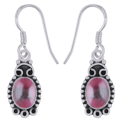 Stunning Rawa Work Around Garnet Oval Shape 925 Sterling Solid Silver Earrings - R1501861-31