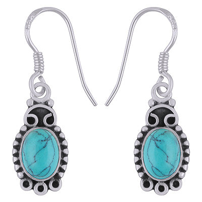 Stunning Rawa Work Around Turquoise Oval Shape 925 Sterling Solid Silver Earrings - R1501861-32