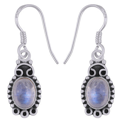 Stunning Rawa Work Around Rainbow Moonstone Oval Shape 925 Sterling Solid Silver Earrings - R1501861-33