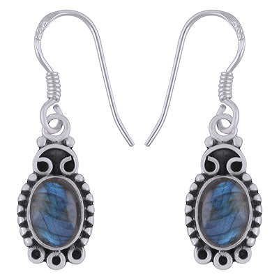 Stunning Rawa Work Around Labradorite Oval Shape 925 Sterling Solid Silver Earrings - R1501861-34