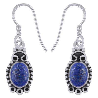Stunning Rawa Work Around Lapis Oval Shape 925 Sterling Solid Silver Earrings - R1501861-35