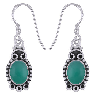 Stunning Rawa Work Around Green Onyx Oval Shape 925 Sterling Solid Silver Earrings - R1501861-37