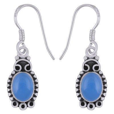 Stunning Rawa Work Around Blue Chalcedony Oval Shape 925 Sterling Solid Silver Earrings - R1501861-38