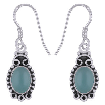 Stunning Rawa Work Around Aqua Chalcedony Oval Shape 925 Sterling Solid Silver Earrings - R1501861-39