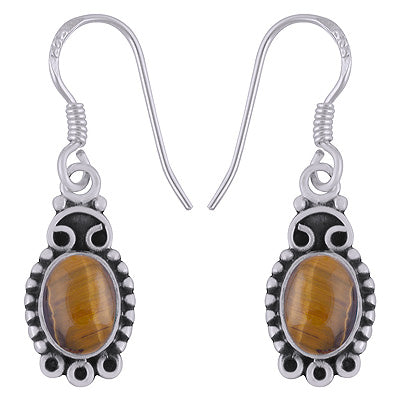 Stunning Rawa Work Around Tiger's Eye Oval Shape 925 Sterling Solid Silver Earrings - R1501861-40