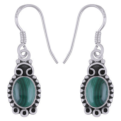 Stunning Rawa Work Around Malachite Oval Shape 925 Sterling Solid Silver Earrings - R1501861-41