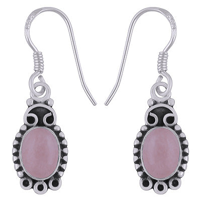 Stunning Rawa Work Around Rose Quartz Oval Shape 925 Sterling Solid Silver Earrings - R1501861-42