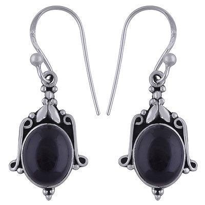Handcrafted Work Black Onyx Oval Shape 925 Sterling Solid Silver Dangle Earrings - R1501866-11