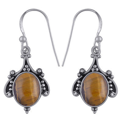 Handmade Work Around Tiger's Eye Oval Shape 925 Sterling Solid Silver Dangle Earrings - R1501867-10