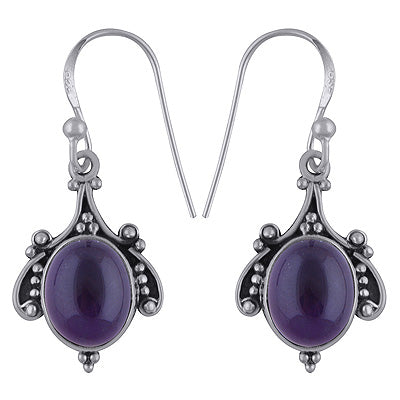 Handmade Work Around Amethyst Oval Shape 925 Sterling Solid Silver Dangle Earrings - R1501867-3