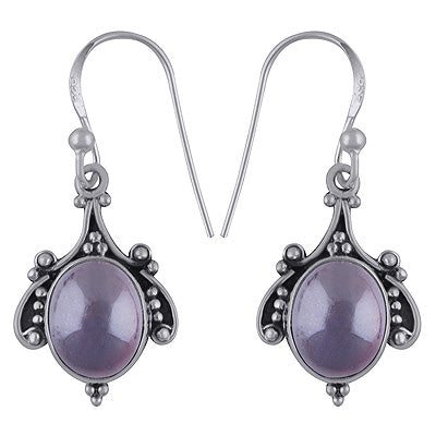 Handmade Work Around Garnet Oval Shape 925 Sterling Solid Silver Dangle Earrings - R1501867-4
