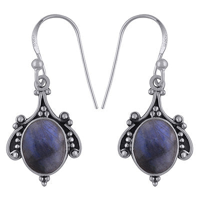 Handmade Work Around Labradorite Oval Shape 925 Sterling Solid Silver Dangle Earrings - R1501867-6