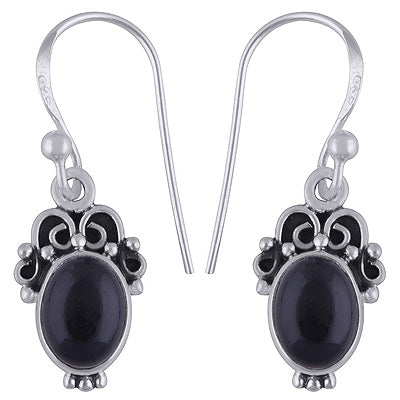 Classic Silver Work Black Onyx Oval Shape 925 Sterling Solid Silver Dangle Earrings - R1501868-13