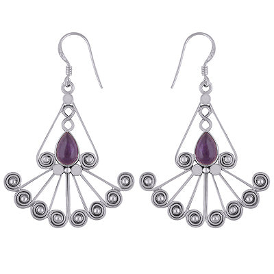 Peacock Inspired Amethyst Pear Shape 925 Sterling Solid Silver Dangle Earrings - R1501877-1