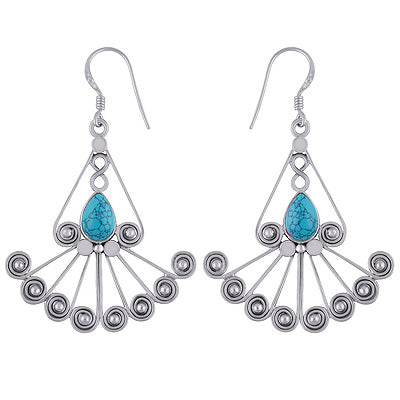 Peacock Inspired Turquoise Pear Shape 925 Sterling Solid Silver Dangle Earrings - R1501877-3