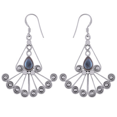 Peacock Inspired Labradorite Pear Shape 925 Sterling Solid Silver Dangle Earrings - R1501877-4