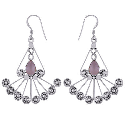 Peacock Inspired Rose Quartz Pear Shape 925 Sterling Solid Silver Dangle Earrings - R1501877-5