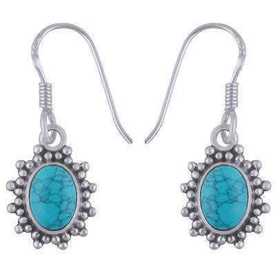 Beautiful Rawa Handwork Around Turquoise Oval Shape 925 Sterling Solid Silver Dangle Earrings - R1501881-3