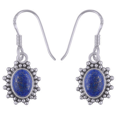 Beautiful Rawa Handwork Around Lapis Oval Shape 925 Sterling Solid Silver Dangle Earrings - R1501881-6