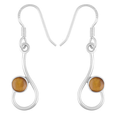 Gorgeous Design Tiger's Eye Round Shape 925 Sterling Solid Silver Dangle Earrings - R1501882-8