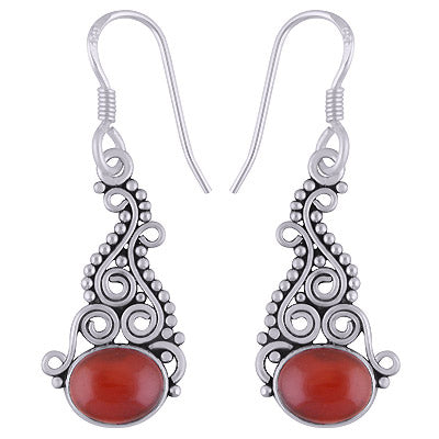 Authentic Handwork Around Carnelian Oval Shape 925 Sterling Solid Silver Dangle Earrings - R1501883-6