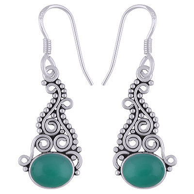 Authentic Handwork Around Green Onyx Oval Shape 925 Sterling Solid Silver Dangle Earrings - R1501883-7