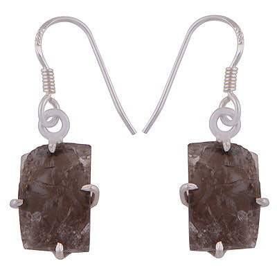 Gorgeous Prong Setting Around Smoky Topaz Irregular Shape 925 Sterling Solid Silver Dangle Earrings - R1501891-14
