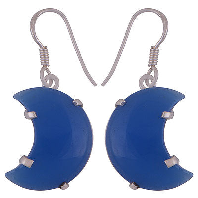 Beautiful Prong Sitting Around Blue Chalcedony Moon Shape 925 Sterling Solid Silver Earrings - R1501902-9