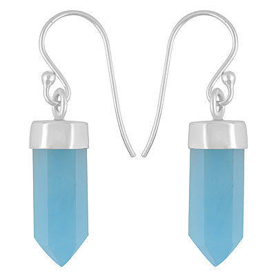 Alluring Blue Chalcedony Pencil Shape 925 Sterling Solid Silver Dangle Earrings - R1501904-38