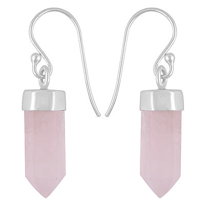 Alluring Rose Quartz Pencil Shape 925 Sterling Solid Silver Dangle Earrings - R1501904-41