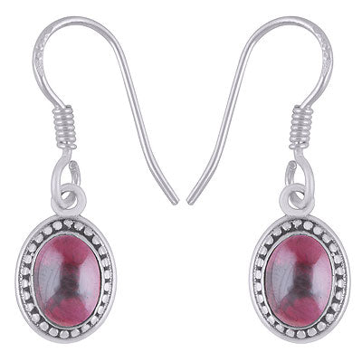 Beautiful Rawa Work Around Garnet Oval Shape 925 Sterling Solid Silver Dangle Earrings - R1501911-2
