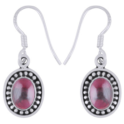 Beautiful Rawa Work Around Garnet Oval Shape 925 Sterling Solid Silver Dangle Earrings - R1501911-32
