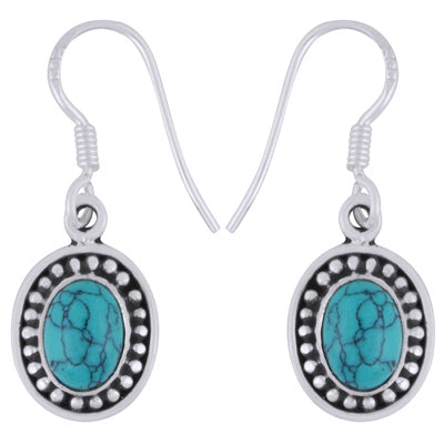 Beautiful Rawa Work Around Turquoise Oval Shape 925 Sterling Solid Silver Dangle Earrings - R1501911-33