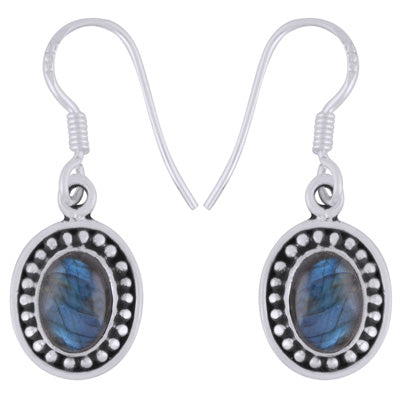 Beautiful Rawa Work Around Labradorite Oval Shape 925 Sterling Solid Silver Dangle Earrings - R1501911-35
