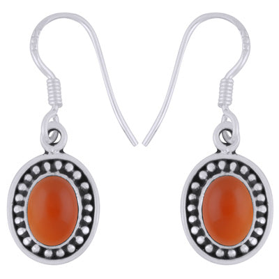 Beautiful Rawa Work Around Carnelian Oval Shape 925 Sterling Solid Silver Dangle Earrings - R1501911-37