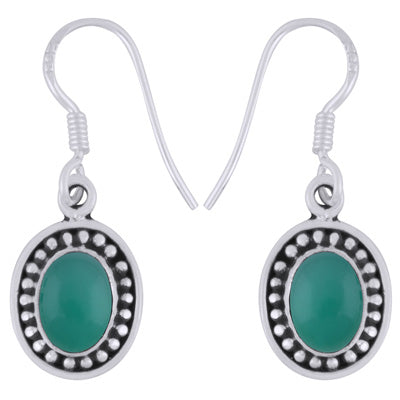 Beautiful Rawa Work Around Green Onyx Oval Shape 925 Sterling Solid Silver Dangle Earrings - R1501911-38