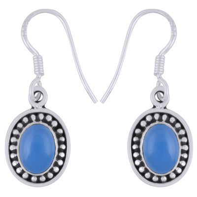 Beautiful Rawa Work Around Blue Chalcedony Oval Shape 925 Sterling Solid Silver Dangle Earrings - R1501911-39