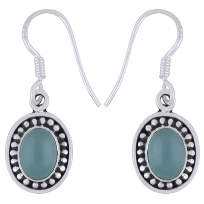 Beautiful Rawa Work Around Aqua Chalcedony Oval Shape 925 Sterling Solid Silver Dangle Earrings - R1501911-40