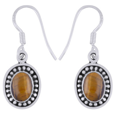 Beautiful Rawa Work Around Tiger's Eye Oval Shape 925 Sterling Solid Silver Dangle Earrings - R1501911-41