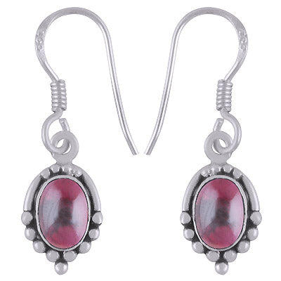 Gorgeous Rawa Work Pattern Around Garnet Oval Shape 925 Sterling Solid Silver Dangle Earrings - R1501912-52