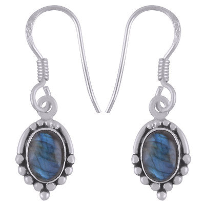 Gorgeous Rawa Work Pattern Around Labradorite Oval Shape 925 Sterling Solid Silver Dangle Earrings - R1501912-55