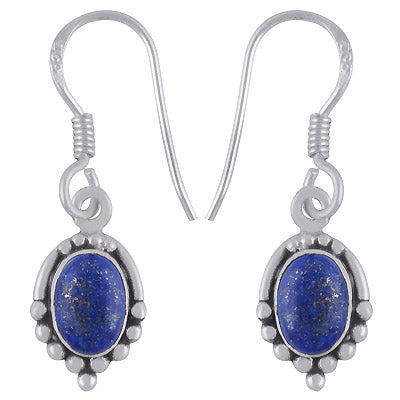 Gorgeous Rawa Work Pattern Around Lapis Oval Shape 925 Sterling Solid Silver Dangle Earrings - R1501912-56