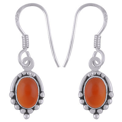 Gorgeous Rawa Work Pattern Around Carnelian Oval Shape 925 Sterling Solid Silver Dangle Earrings - R1501912-57