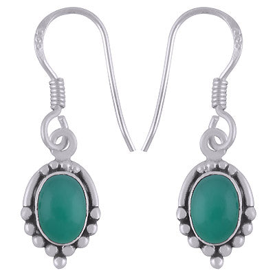 Gorgeous Rawa Work Pattern Around Green Onyx Oval Shape 925 Sterling Solid Silver Dangle Earrings - R1501912-58