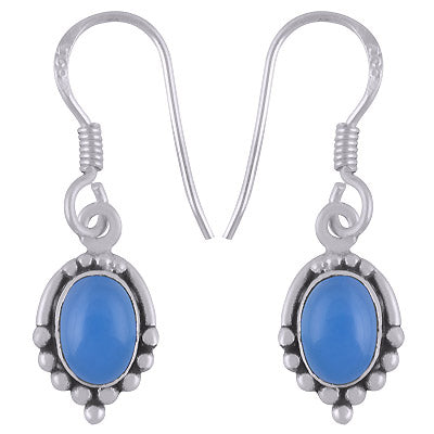 Gorgeous Rawa Work Pattern Around Blue Chalcedony Oval Shape 925 Sterling Solid Silver Dangle Earrings - R1501912-59