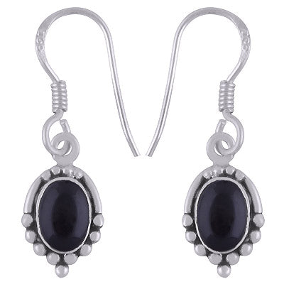 Gorgeous Rawa Work Pattern Around Black Onyx Oval Shape 925 Sterling Solid Silver Dangle Earrings - R1501912-64
