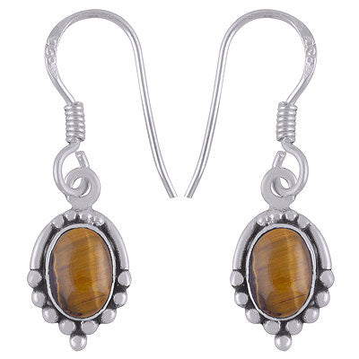 Gorgeous Rawa Work Pattern Around Tiger's Eye Oval Shape 925 Sterling Solid Silver Dangle Earrings - R1501912-8