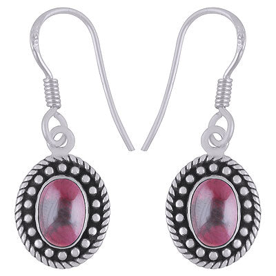 Alluring Twisted Wire Work Around Garnet Oval Shape 925 Sterling Solid Silver Dangle Earrings - R1501913-2