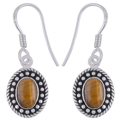 Alluring Twisted Wire Work Around Tiger's Eye Oval Shape 925 Sterling Solid Silver Dangle Earrings - R1501913-8