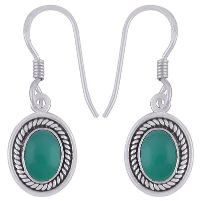 Stunning Twisted Wire Work Around Green Onyx Oval Shape 925 Sterling Solid Silver Dangle Earrings - R1501914-11